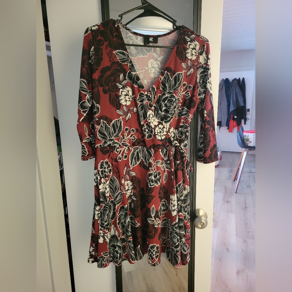 IZ Byer Burgundy Floral Wrap Dress